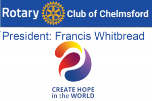 Bulletin banner showing the names of the Club and the President and the Rotary theme logo for 2023-24